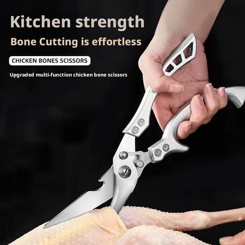 Multi-functional heavy-duty chicken bone shears with plastic handles in a bag
